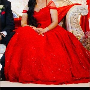 Red Off-Shoulder Prom Ball Gown by Marla